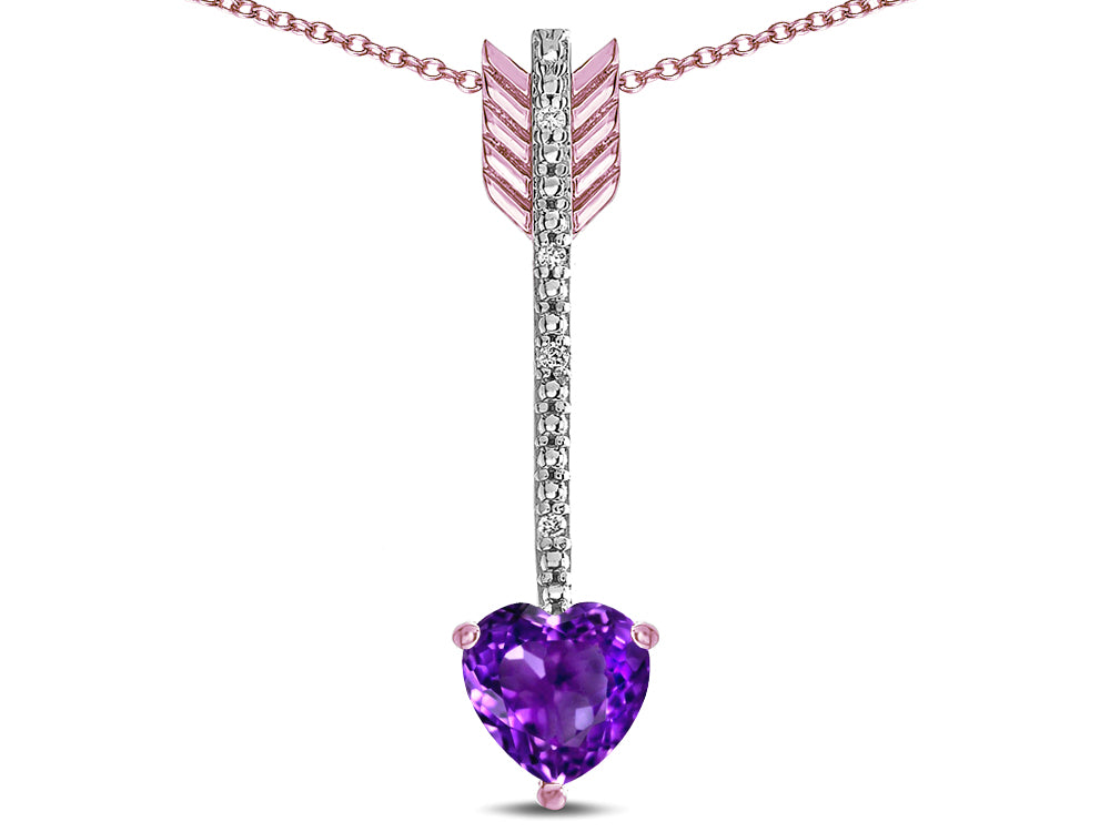 Star K 6mm Genuine Amethyst Heart Arrow Bar Pendant Necklace