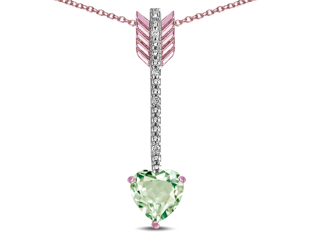 Star K 6mm Genuine Green Amethyst Heart Arrow Bar Pendant Necklace