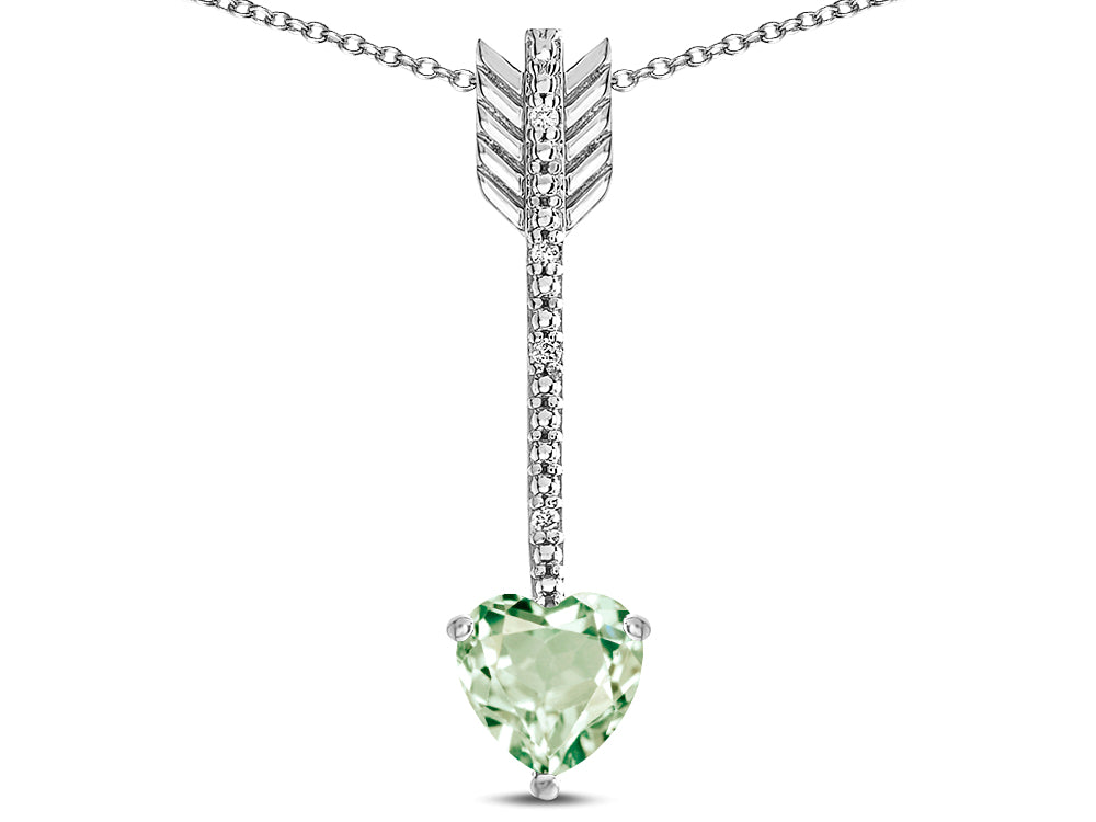 Star K 6mm Genuine Green Amethyst Heart Arrow Bar Pendant Necklace