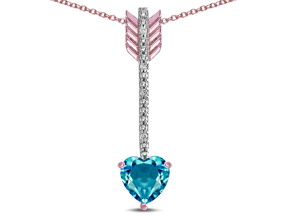Star K 6mm Genuine Blue Topaz Heart Arrow Bar Pendant Necklace