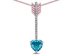 Star K 6mm Genuine Blue Topaz Heart Arrow Bar Pendant Necklace