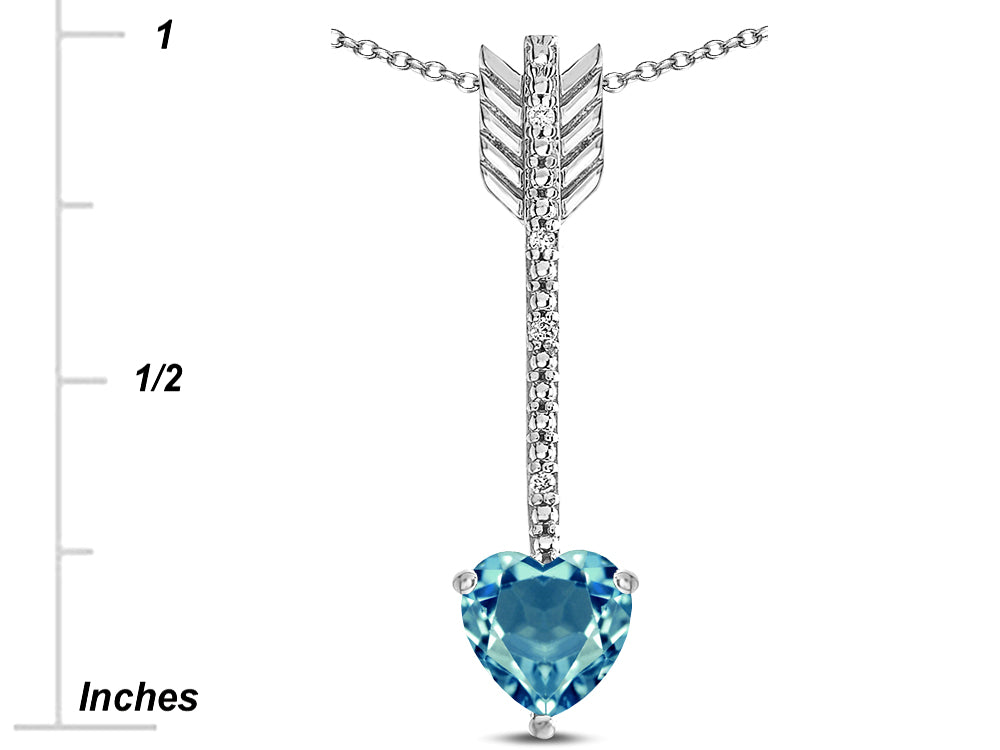 Star K 6mm Genuine Blue Topaz Heart Arrow Bar Pendant Necklace