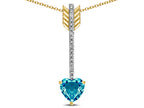 Star K 6mm Genuine Blue Topaz Heart Arrow Bar Pendant Necklace