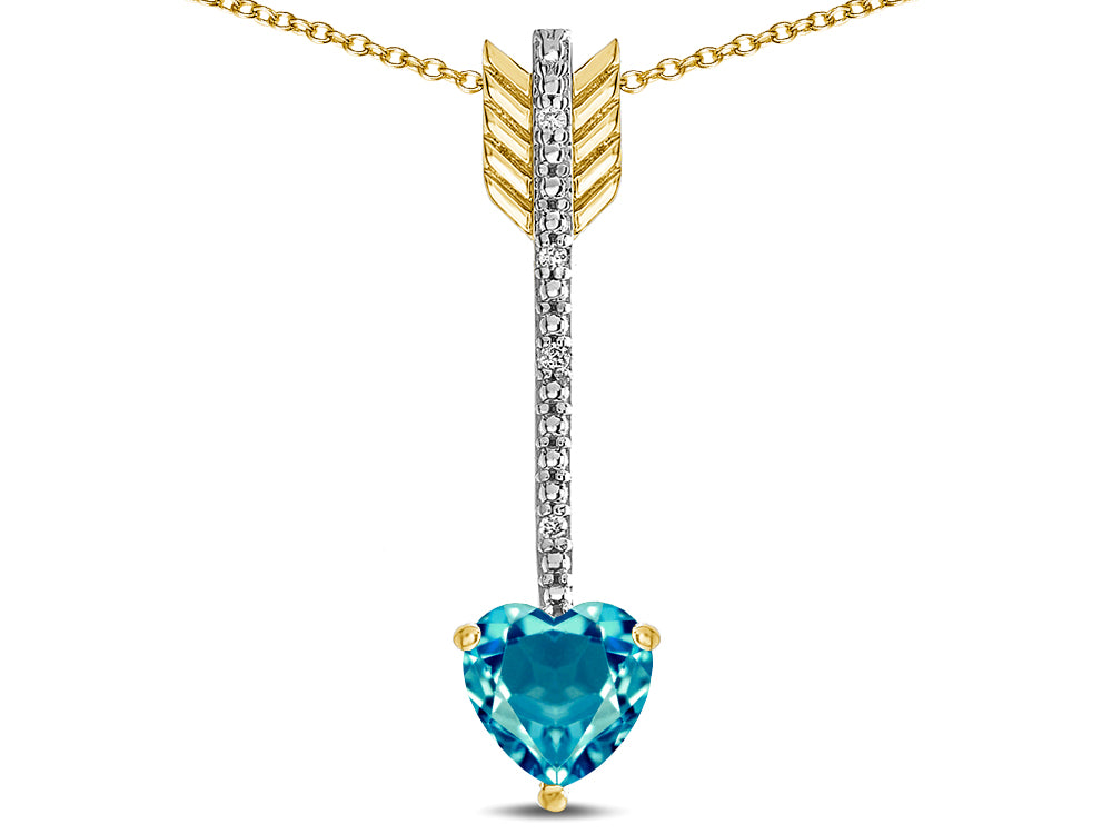 Star K 6mm Genuine Blue Topaz Heart Arrow Bar Pendant Necklace