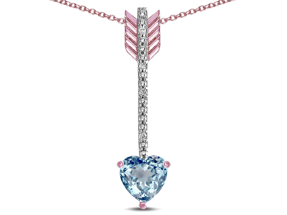 Star K 6mm Genuine Sky Blue Topaz Heart Arrow Bar Pendant Necklace