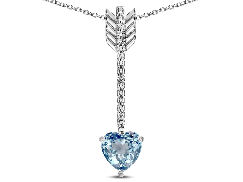 Star K 6mm Genuine Sky Blue Topaz Heart Arrow Bar Pendant Necklace