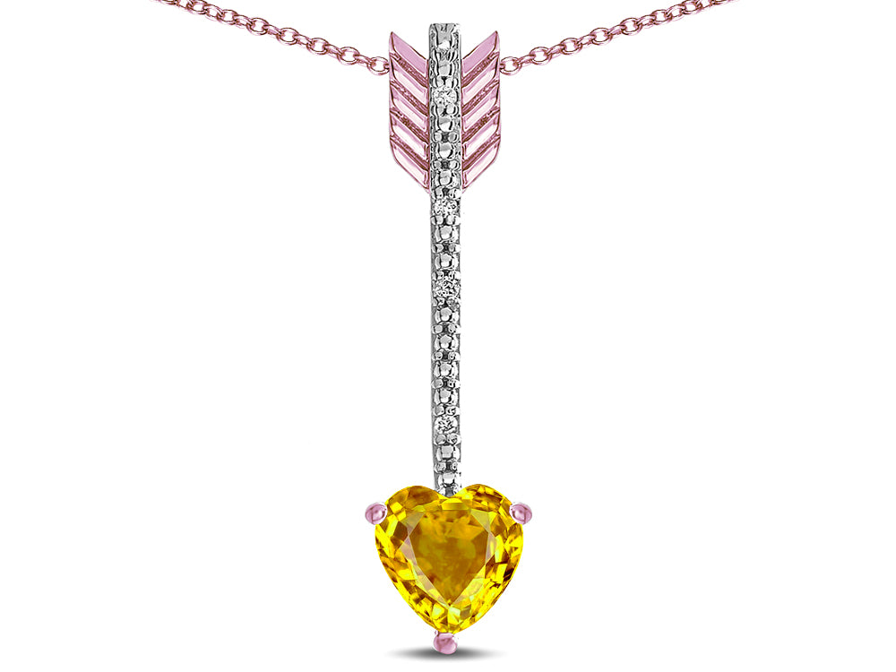 Star K 6mm Genuine Citrine Heart Arrow Bar Pendant Necklace