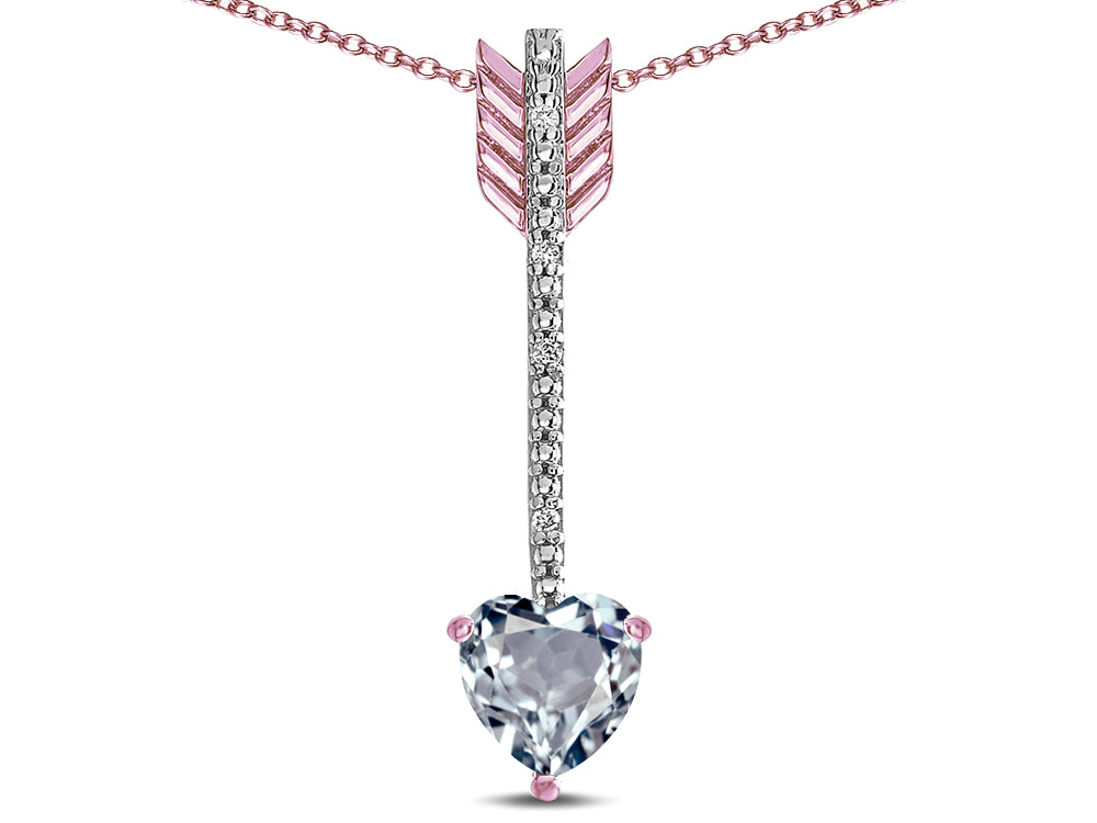 Star K 6mm Genuine Aquamarine Heart Arrow Bar Pendant Necklace