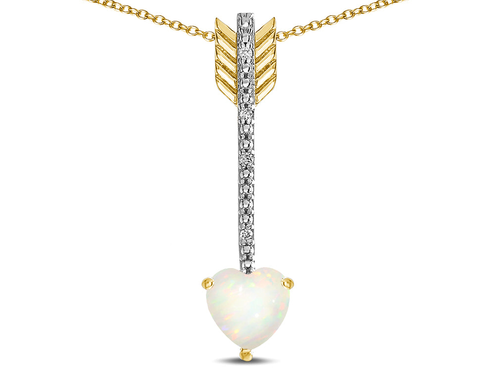Star K 6mm Genuine Opal Heart Arrow Bar Pendant Necklace