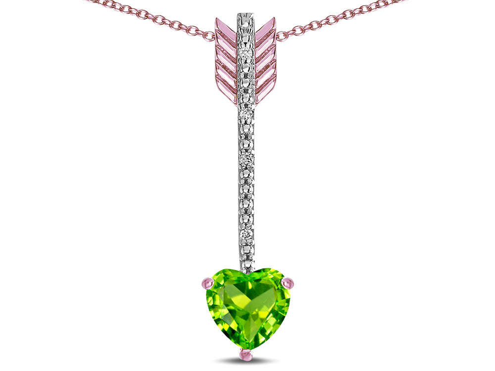 Star K 6mm Genuine Peridot Heart Arrow Bar Pendant Necklace