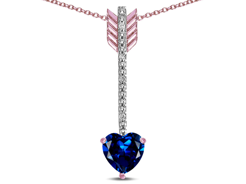 Star K 6mm Created Sapphire Heart Arrow Bar Pendant Necklace