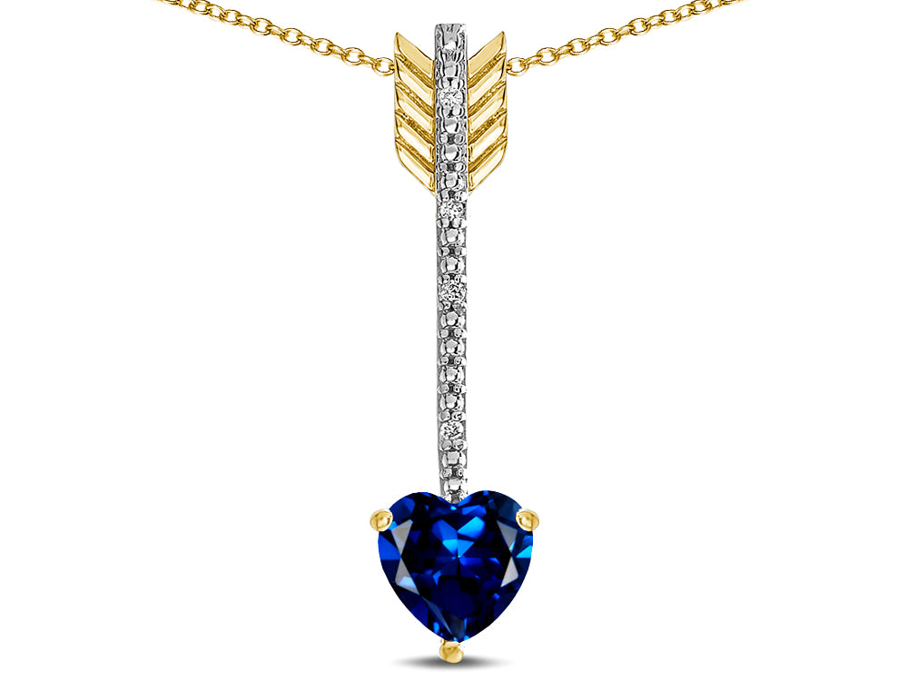 Star K 6mm Created Sapphire Heart Arrow Bar Pendant Necklace