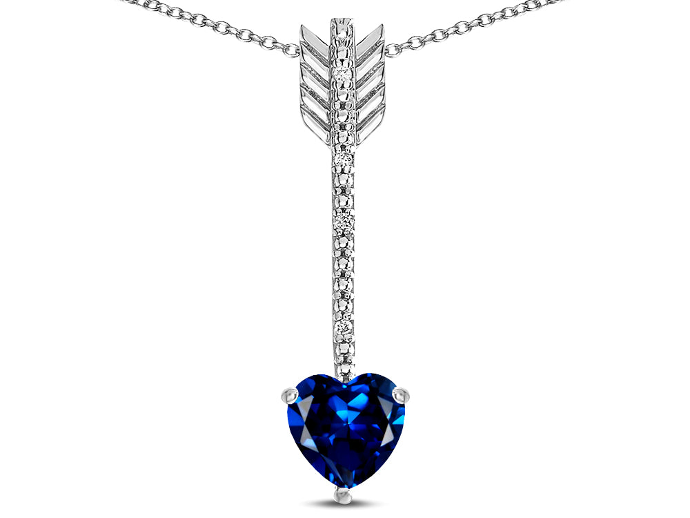 Star K 6mm Created Sapphire Heart Arrow Bar Pendant Necklace