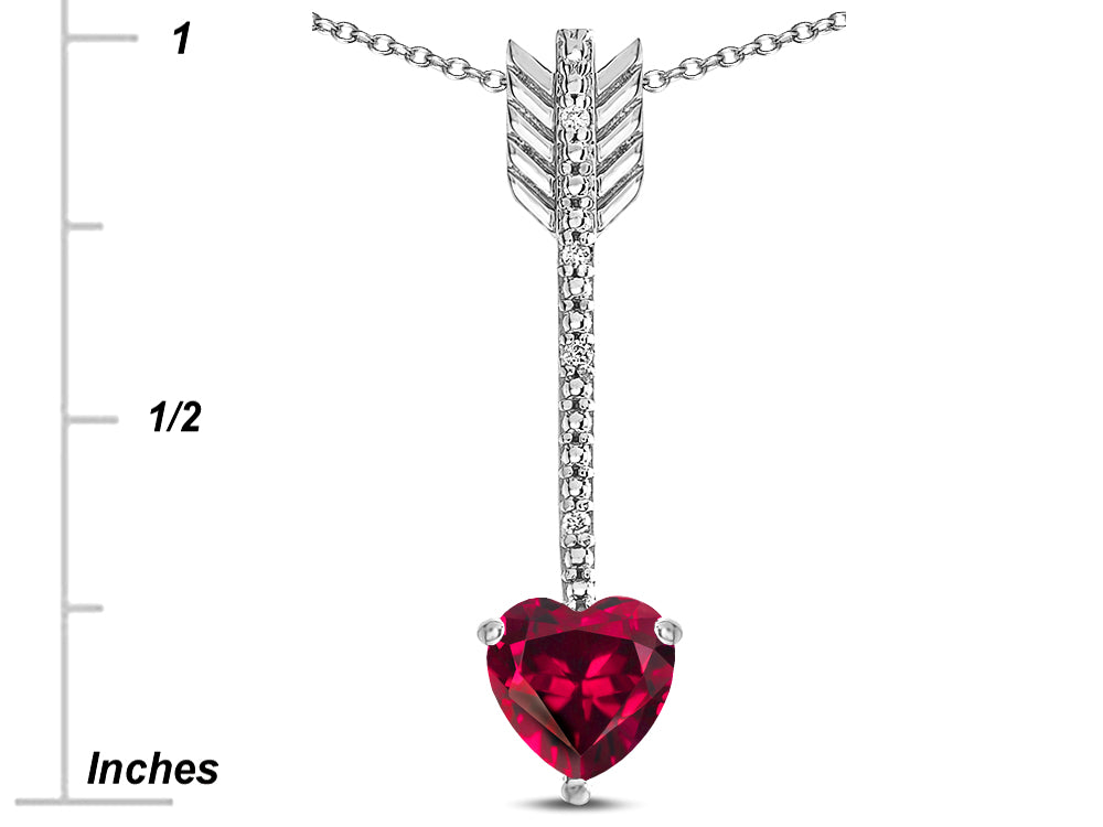 Star K 6mm Created Ruby Heart Arrow Bar Pendant Necklace