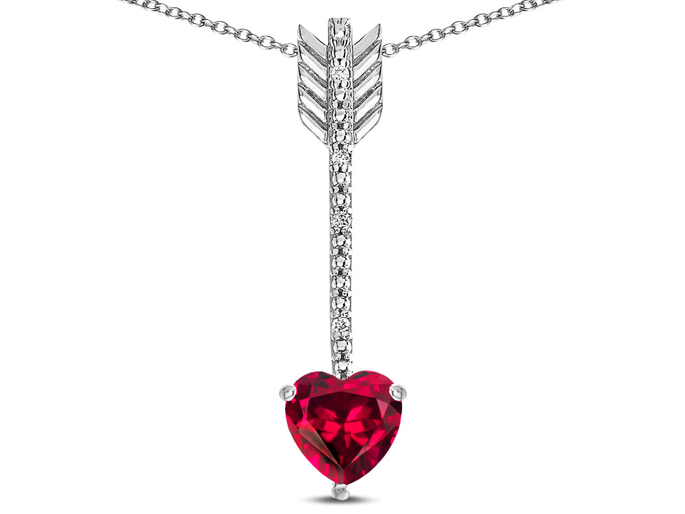 Star K 6mm Created Ruby Heart Arrow Bar Pendant Necklace