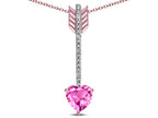 Star K 6mm Created Pink Sapphire Heart Arrow Bar Pendant Necklace