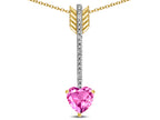 Star K 6mm Created Pink Sapphire Heart Arrow Bar Pendant Necklace