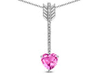 Star K 6mm Created Pink Sapphire Heart Arrow Bar Pendant Necklace