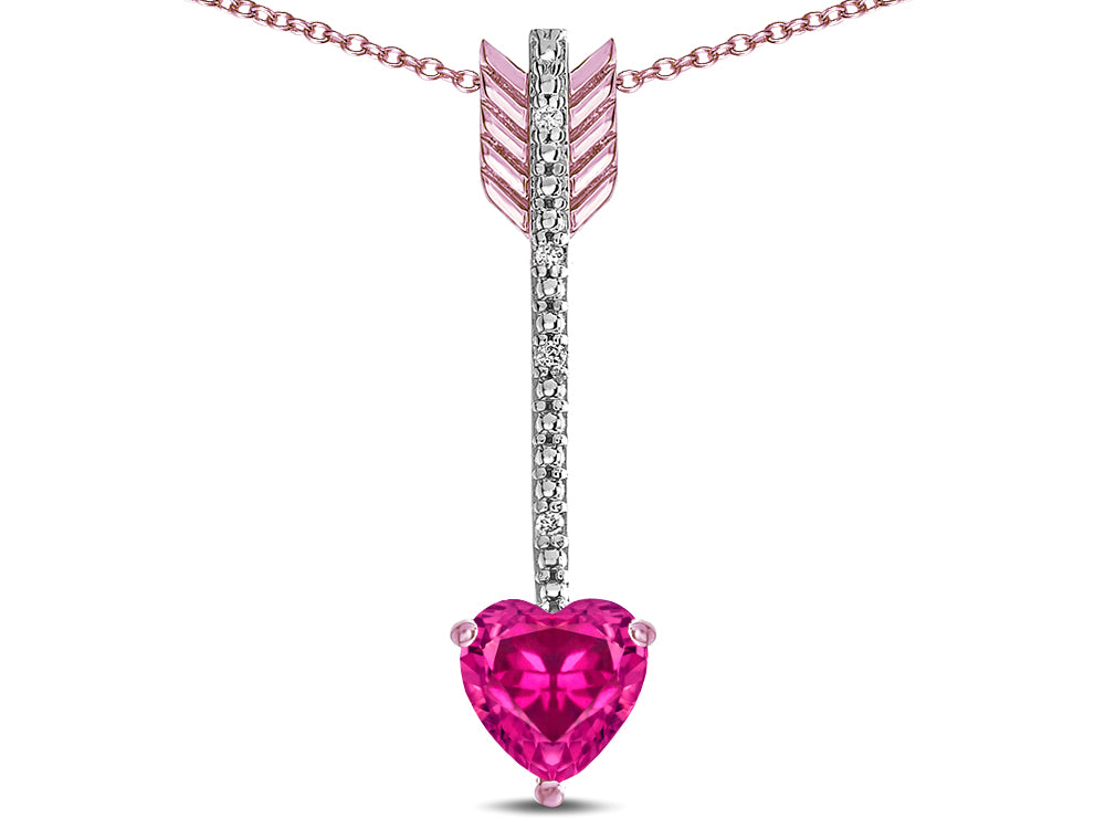 Star K 6mm Simulated Pink Tourmaline Heart Arrow Bar Pendant Necklace