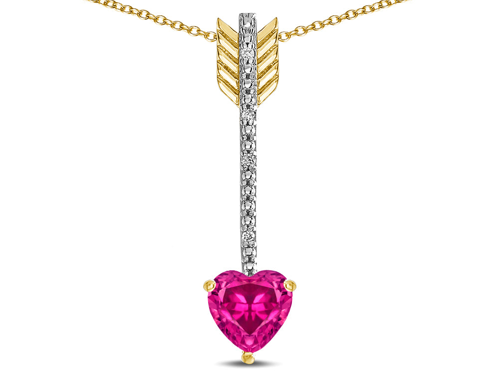 Star K 6mm Simulated Pink Tourmaline Heart Arrow Bar Pendant Necklace