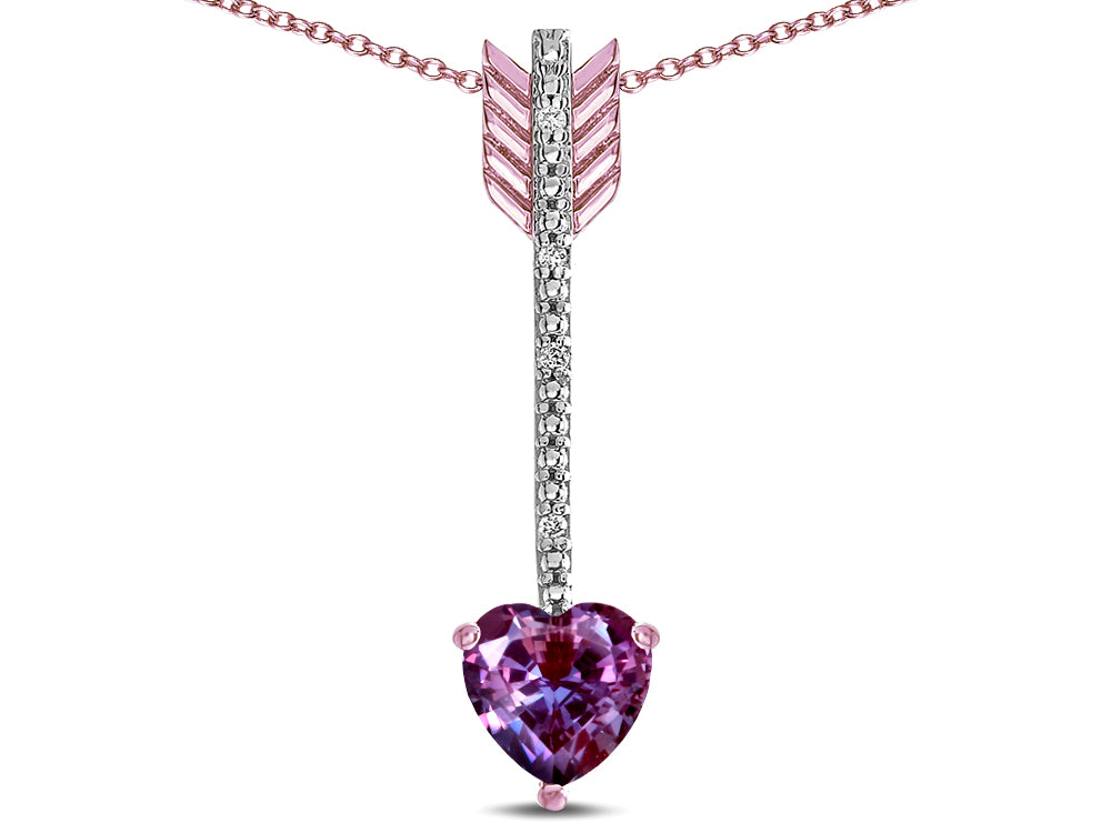 Star K 6mm Simulated Alexandrite Heart Arrow Bar Pendant Necklace