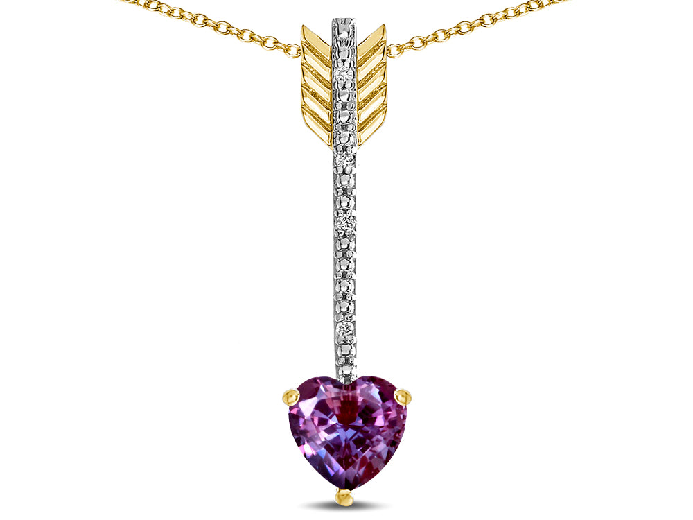 Star K 6mm Simulated Alexandrite Heart Arrow Bar Pendant Necklace