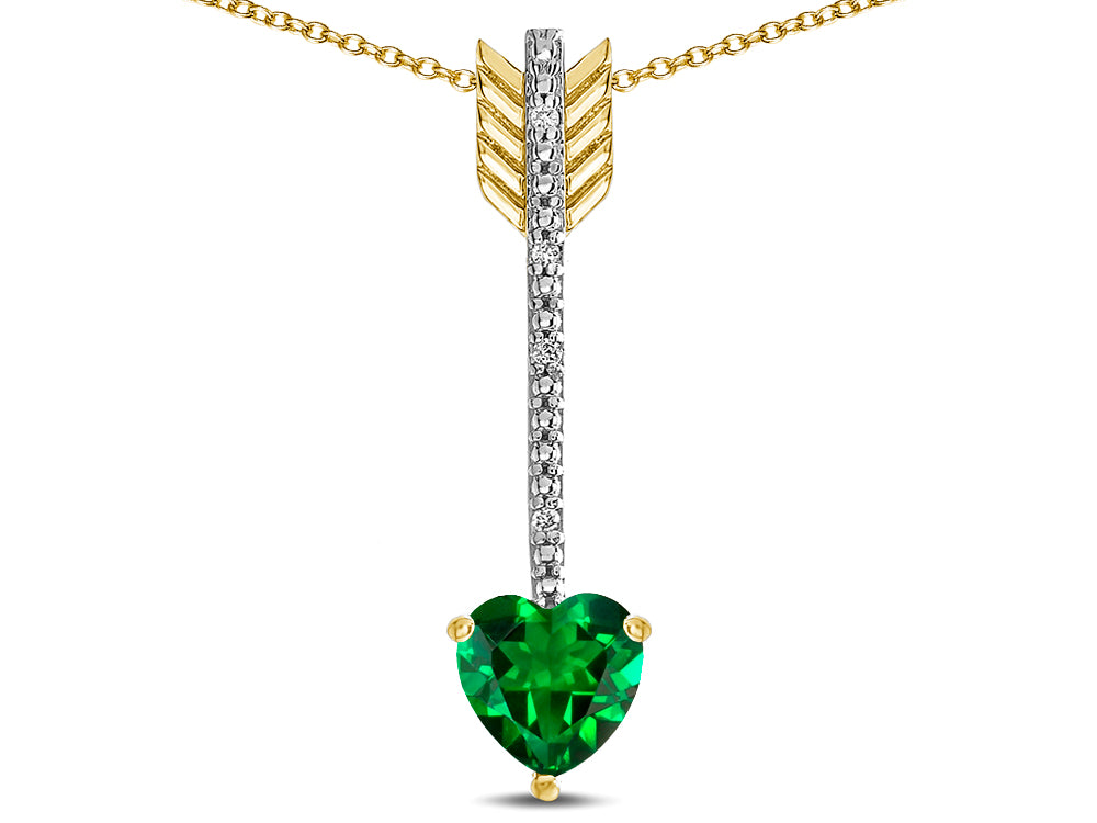 Star K 6mm Simulated Emerald Heart Arrow Bar Pendant Necklace