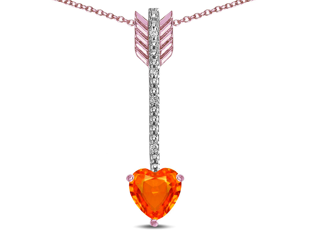 Star K 6mm Simulated Orange Mexican Fire Opal Heart Arrow Bar Pendant Necklace