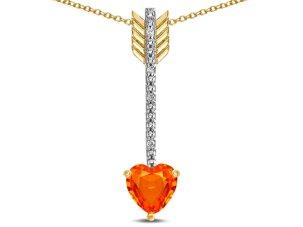 Star K 6mm Simulated Orange Mexican Fire Opal Heart Arrow Bar Pendant Necklace