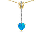 Star K 6mm Created Blue Opal Heart Arrow Bar Pendant Necklace