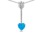 Star K 6mm Created Blue Opal Heart Arrow Bar Pendant Necklace
