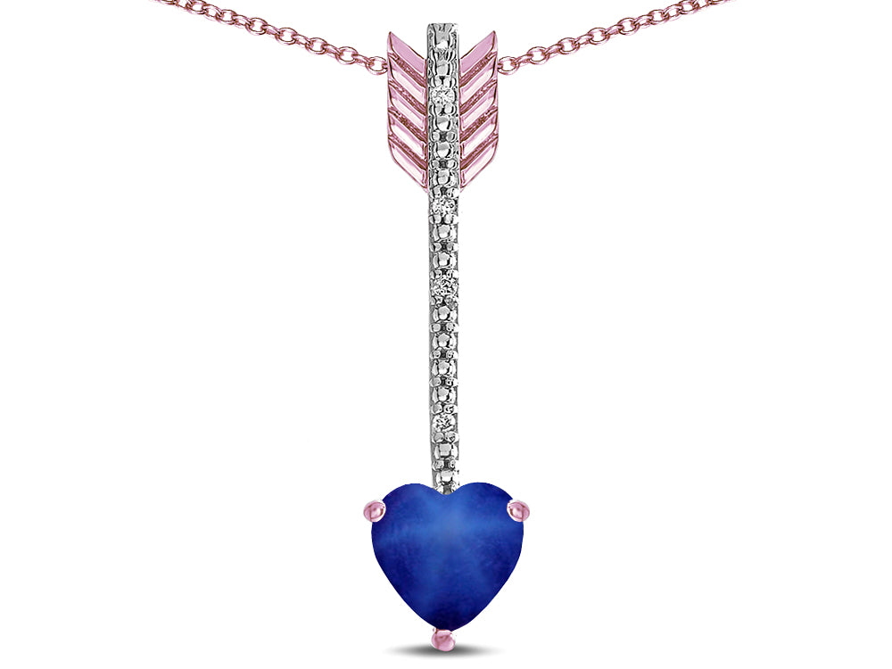 Star K 6mm Created Star Sapphire Heart Arrow Bar Pendant Necklace