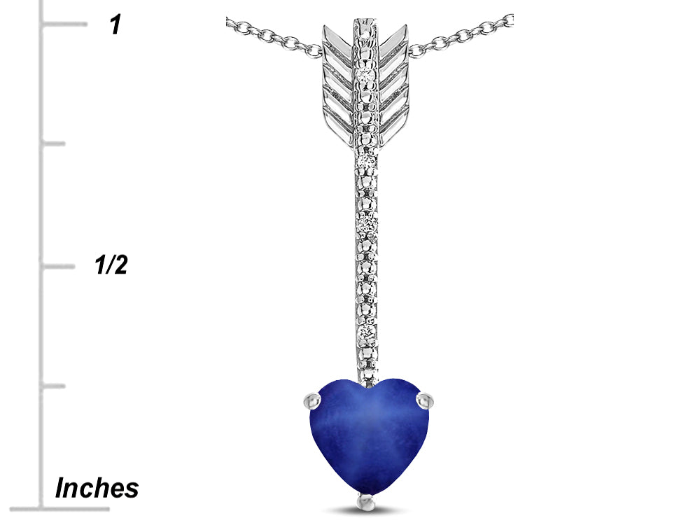 Star K 6mm Created Star Sapphire Heart Arrow Bar Pendant Necklace