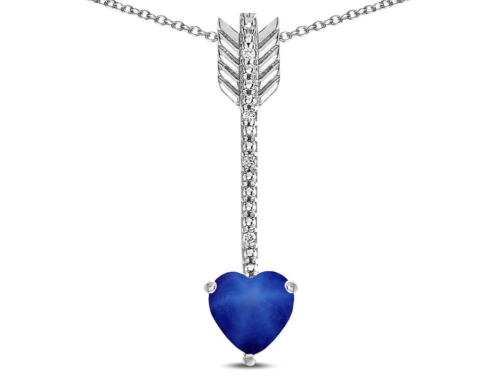 Star K 6mm Created Star Sapphire Heart Arrow Bar Pendant Necklace
