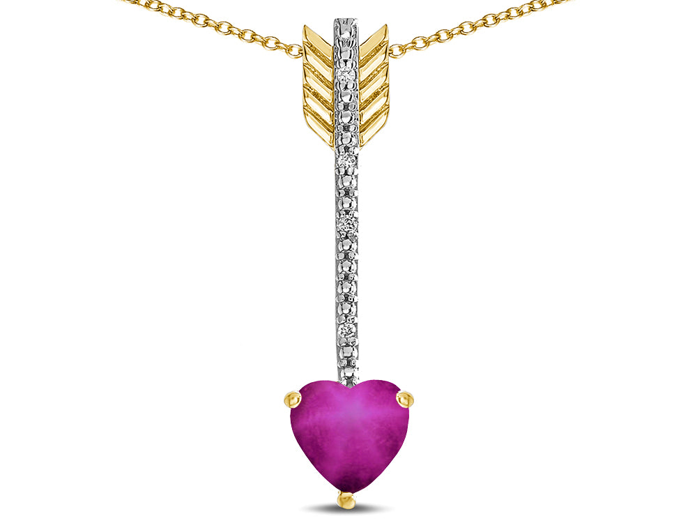 Star K 6mm Created Star Ruby Heart Arrow Bar Pendant Necklace