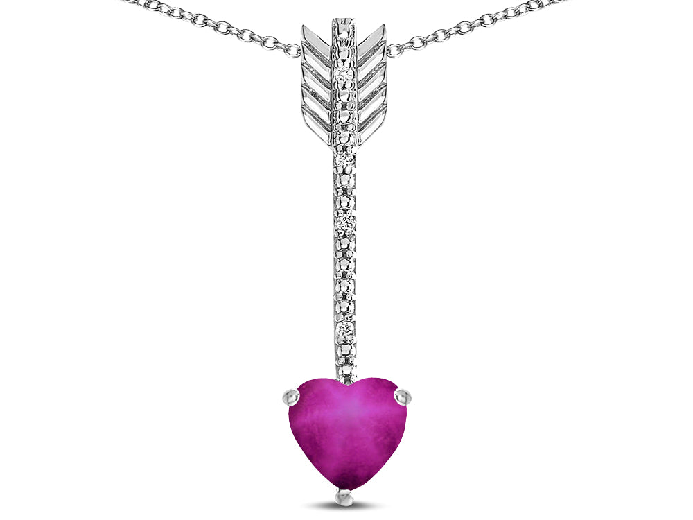 Star K 6mm Created Star Ruby Heart Arrow Bar Pendant Necklace
