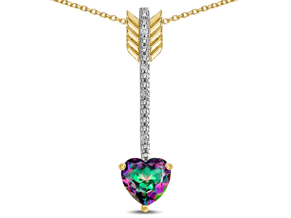 Star K 6mm Rainbow Mystic Topaz Heart Arrow Bar Pendant Necklace