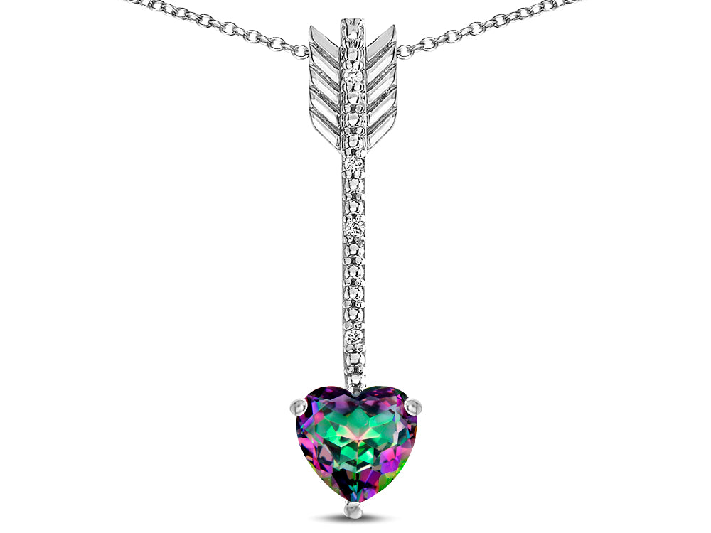 Star K 6mm Rainbow Mystic Topaz Heart Arrow Bar Pendant Necklace