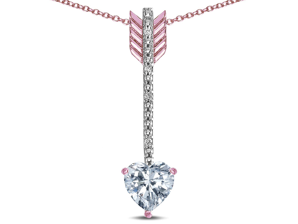 Star K 6mm Genuine White Topaz Heart Arrow Bar Pendant Necklace