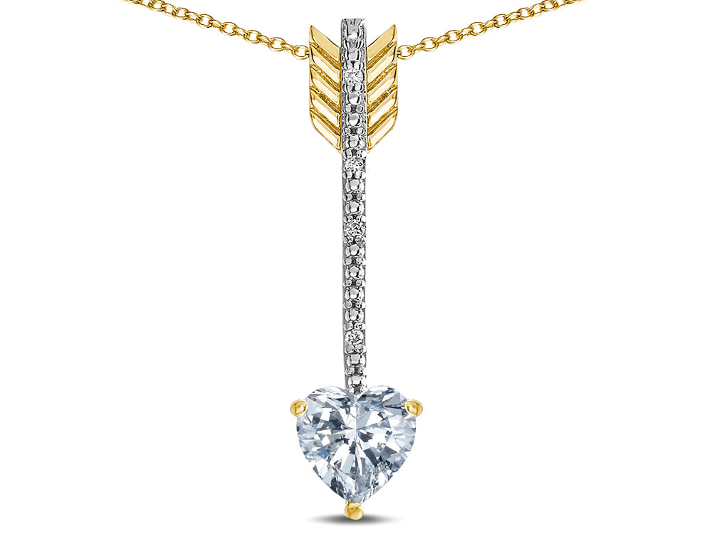 Star K 6mm Genuine White Topaz Heart Arrow Bar Pendant Necklace