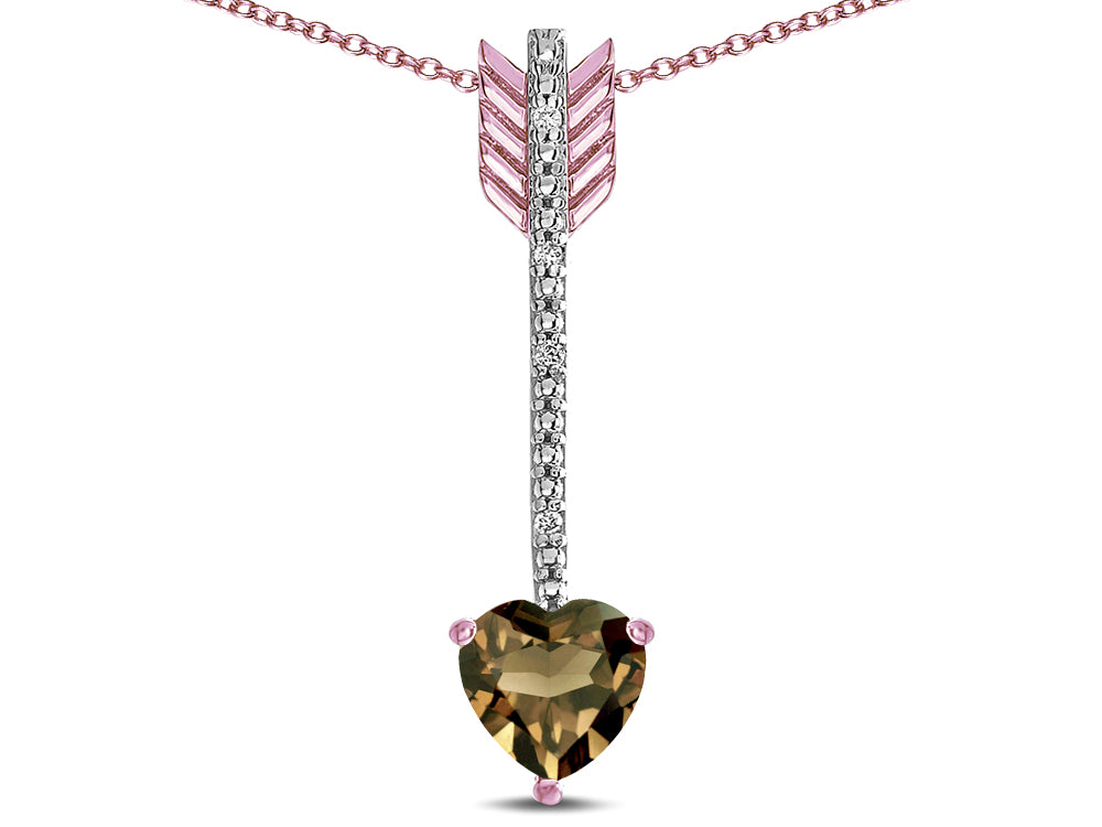 Star K 6mm Genuine Smoky Quartz Heart Arrow Bar Pendant Necklace