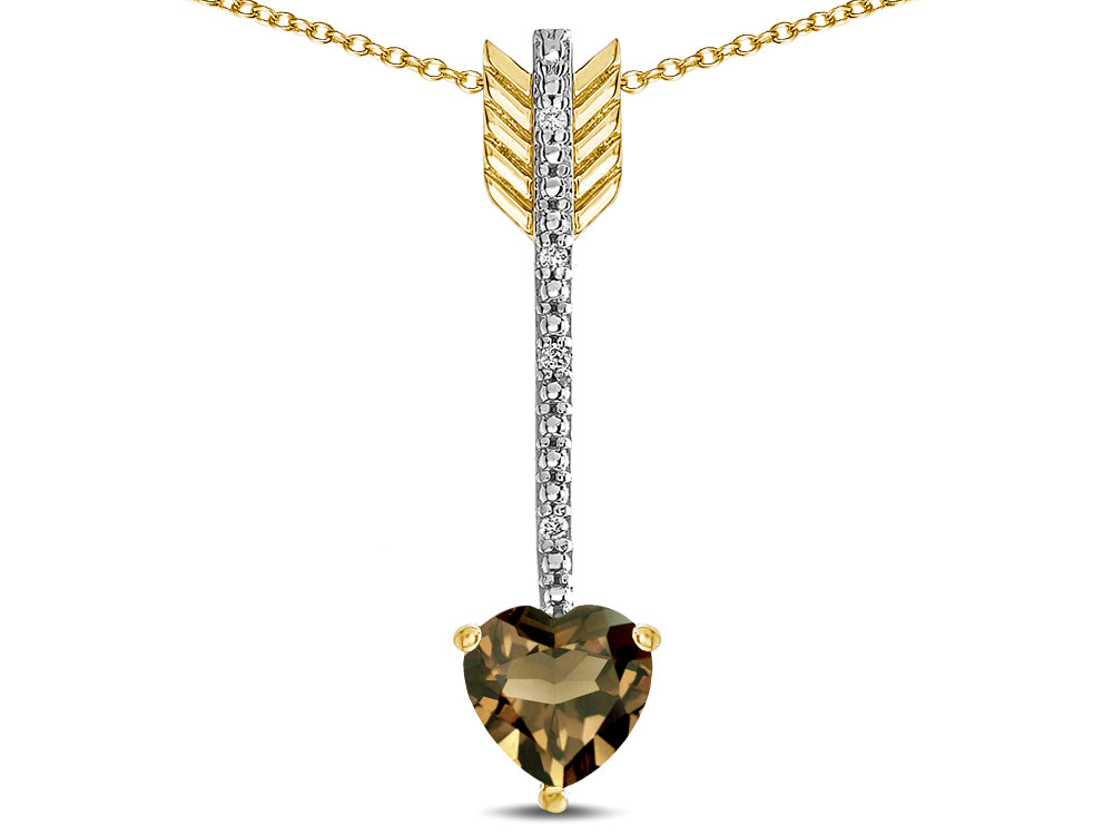 Star K 6mm Genuine Smoky Quartz Heart Arrow Bar Pendant Necklace