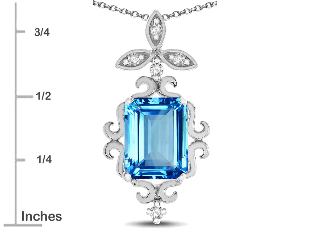 Star K Antique Vintage Design Octagon Cut Genuine Blue Topaz Pendent Necklace