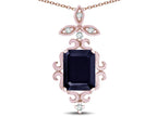 Star K Antique Vintage Design Octagon Cut Genuine Black Sapphire Pendent Necklace