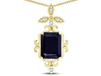 Star K Antique Vintage Design Octagon Cut Genuine Black Sapphire Pendent Necklace
