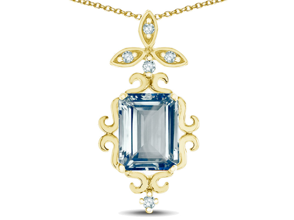 Star K Antique Vintage Design Octagon Cut Genuine Aquamarine Pendent Necklace