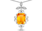 Star K Antique Vintage Design Octagon Cut Genuine Citrine Pendent Necklace