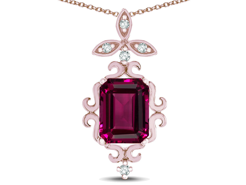Star K Antique Vintage Design Octagon Cut Genuine Rhodolite Pendent Necklace