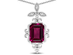 Star K Antique Vintage Design Octagon Cut Genuine Rhodolite Pendent Necklace