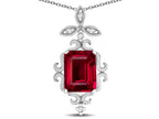 Star K Antique Vintage Design Octagon Cut Created Ruby Pendent Necklace